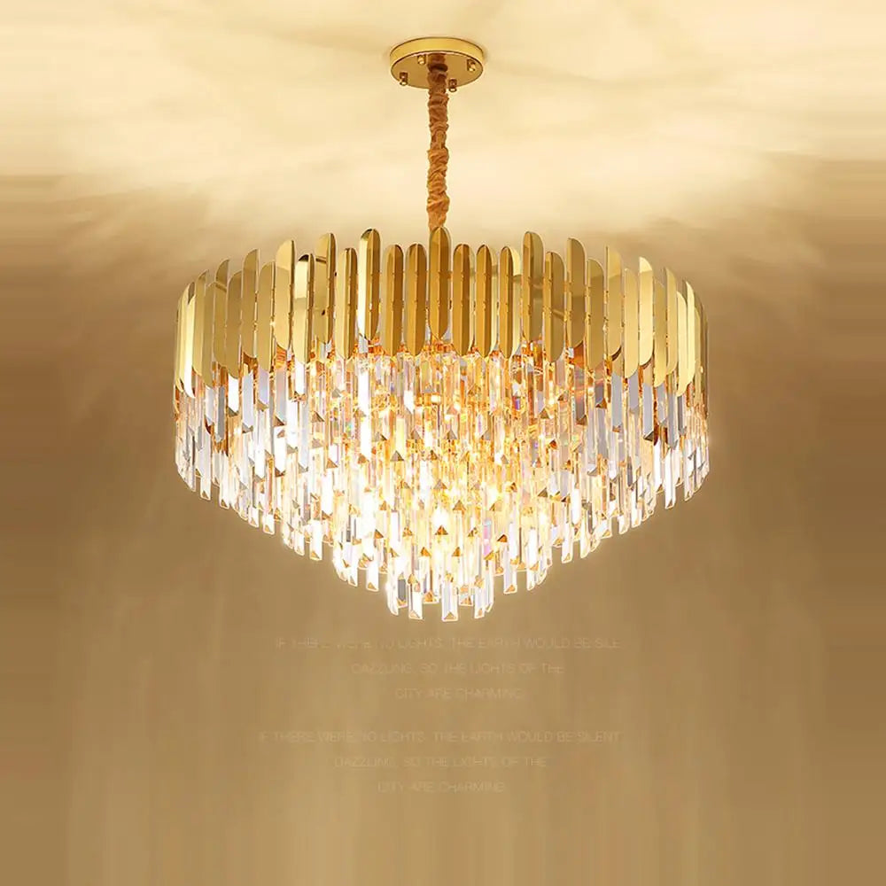 lustre en cristal design art déco en acier inoxydable avec éclairage led - vue 3 sur 19