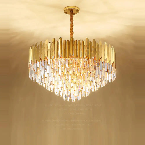 lustre en cristal design art déco en acier inoxydable avec éclairage led - vue 4 sur 19