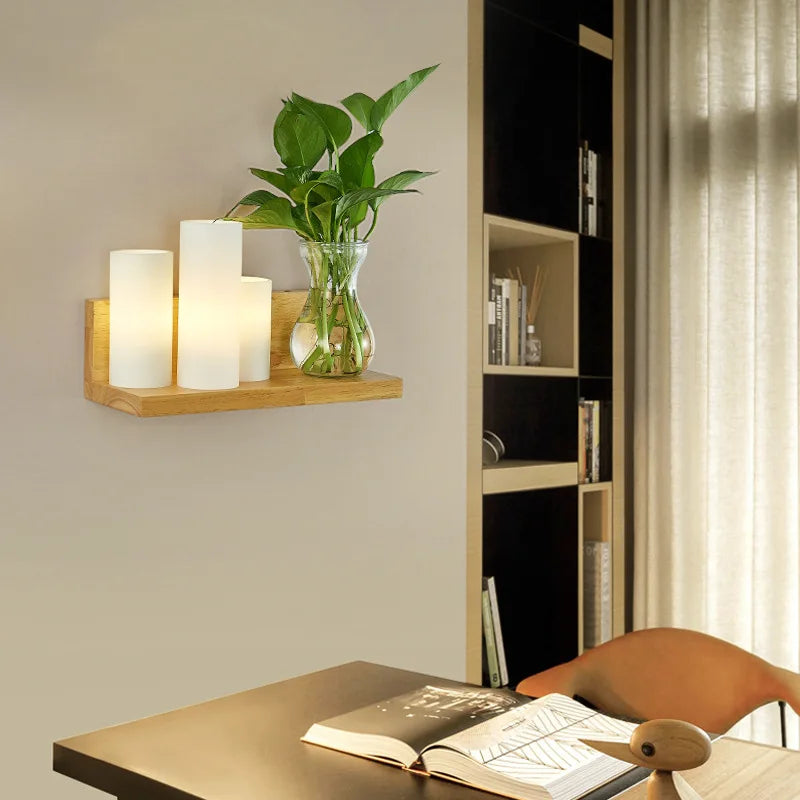 applique murale nordique bois plante verte abat-jour verre led - vue 3 sur 16