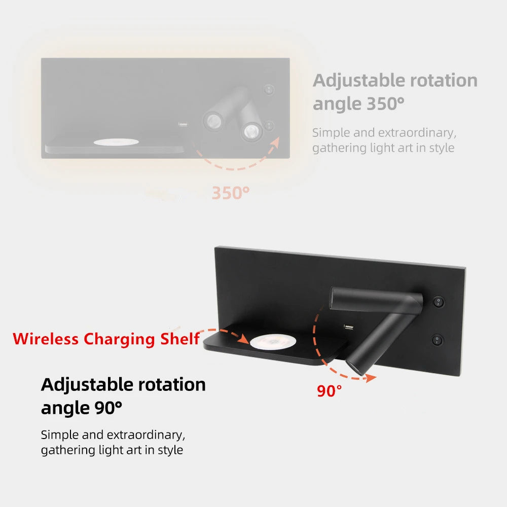 Tokili Applique murale LED avec chargeur USB et sans fil - vue 6 sur 18