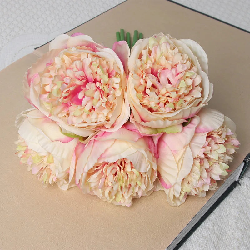 bouquet de 5 têtes de roses et pivoines artificielles pour mariage décoration - vue 13 sur 13