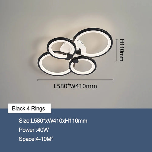 lustre moderne à anneaux circulaires avec éclairage led