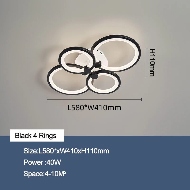 lustre moderne à anneaux circulaires avec éclairage led