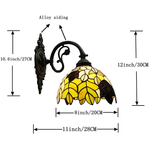Tiffany Wall Lamp 8 Inch Leaf Glass Mirror Front Lamp Bedroom Bedside, Balcony, Corridor, Hotel, Restaurant Alloy Siding - vue 4 sur 6