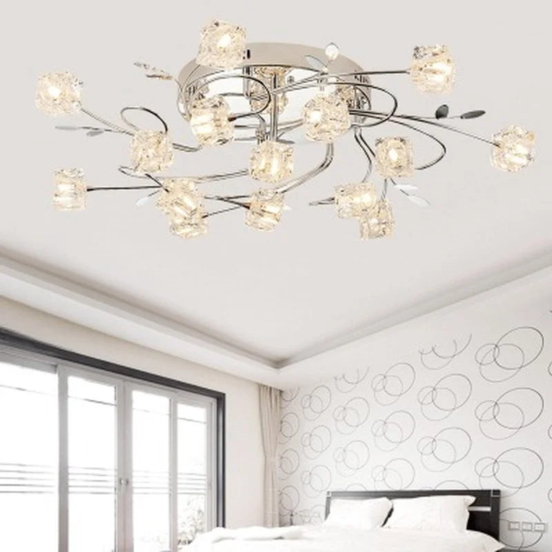 lustre moderne en métal chromé avec cristal et éclairage led - vue 2 sur 6