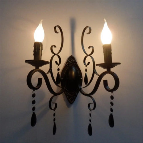 applique murale vintage en métal et cristal à double tête - vue 4 sur 6