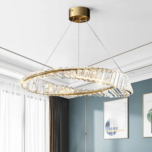 lustre en or de luxe avec éclairage en cristal winfordo - vue 5 sur 13