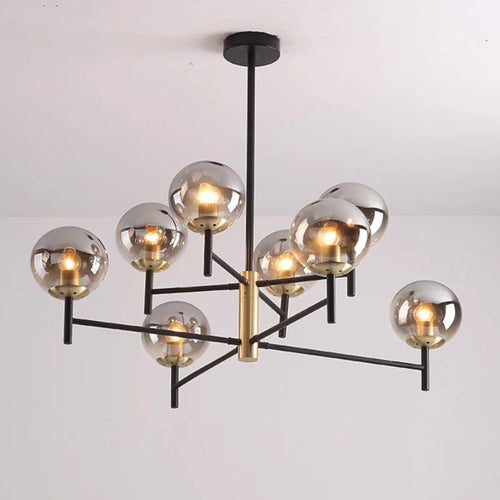 lustre industriel nordique 6 lumières ampoules à bulles de verre - vue 2 sur 14