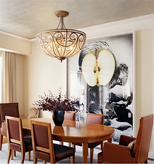 Plafonnier américain en fer forgé salon chambre lampe restaurant éclairage simple moderne lumière luxe cristal plafonnier - vue 7 sur 8