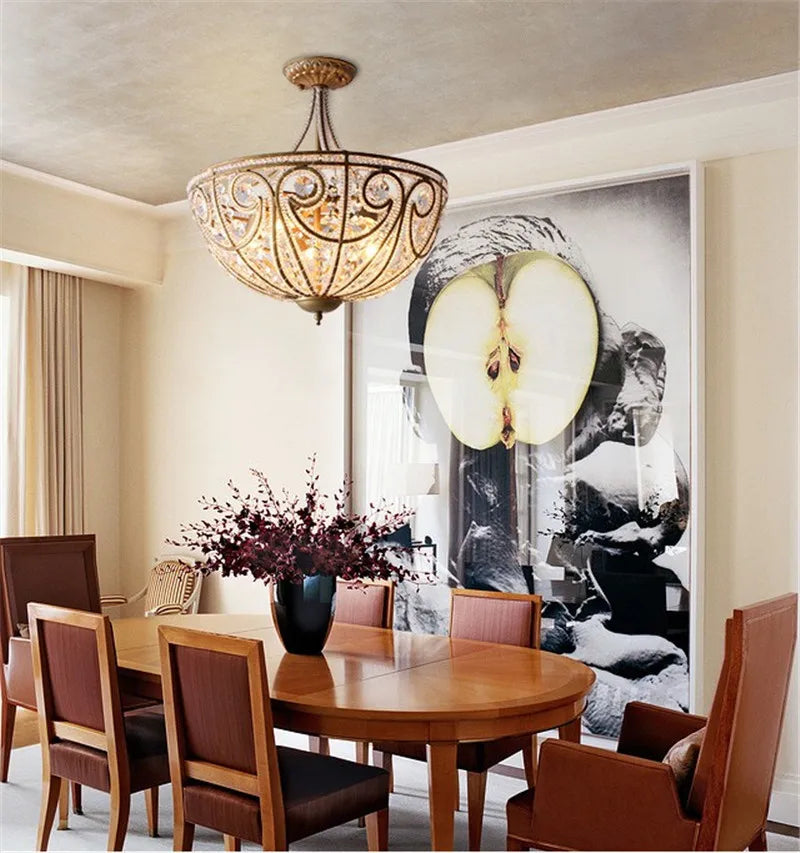 Plafonnier américain en fer forgé salon chambre lampe restaurant éclairage simple moderne lumière luxe cristal plafonnier - vue 7 sur 8