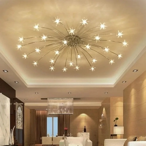 plafonnier moderne rond en cristal avec étoiles lumineuses - vue 4 sur 6