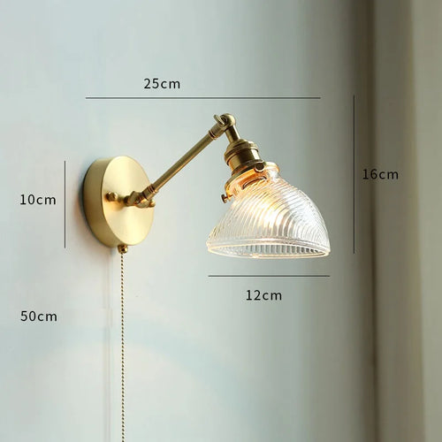 applique murale nordique moderne LED lampe à côté de l'interrupteur à chaîne chambre salle de bain miroir escalier lumière verre cuivre - vue 13 sur 23