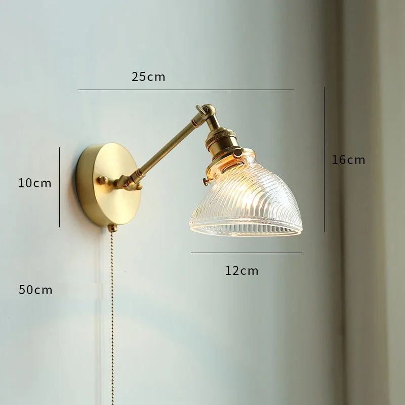 Applique murale moderne verre LED salle de bain miroir lumière tirer chaîne interrupteur chambre éclairage domestique nordique cuivre - vue 15 sur 23