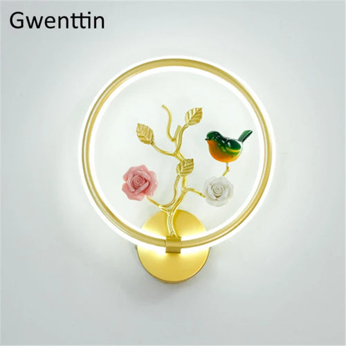 applique murale ronde à led fleur et oiseau décoratif pour intérieur - vue 8 sur 20