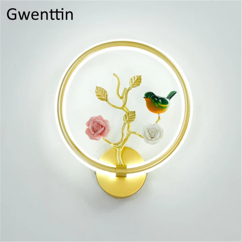 applique murale ronde à led fleur et oiseau décoratif pour intérieur - vue 7 sur 20