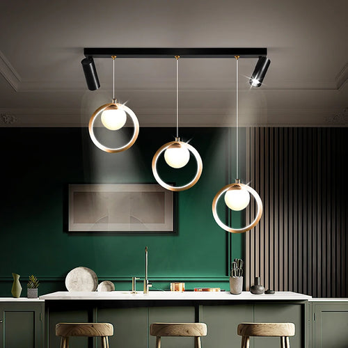 lustre led moderne nordique petit cercle avec spots - vue 4 sur 10