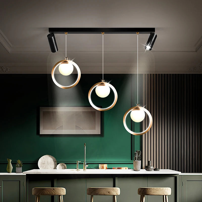 lustre led moderne nordique petit cercle avec spots - vue 3 sur 10