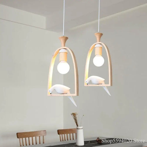 lustre en bois nordique créatif pour oiseaux chaleureux et romantique - vue 3 sur 6