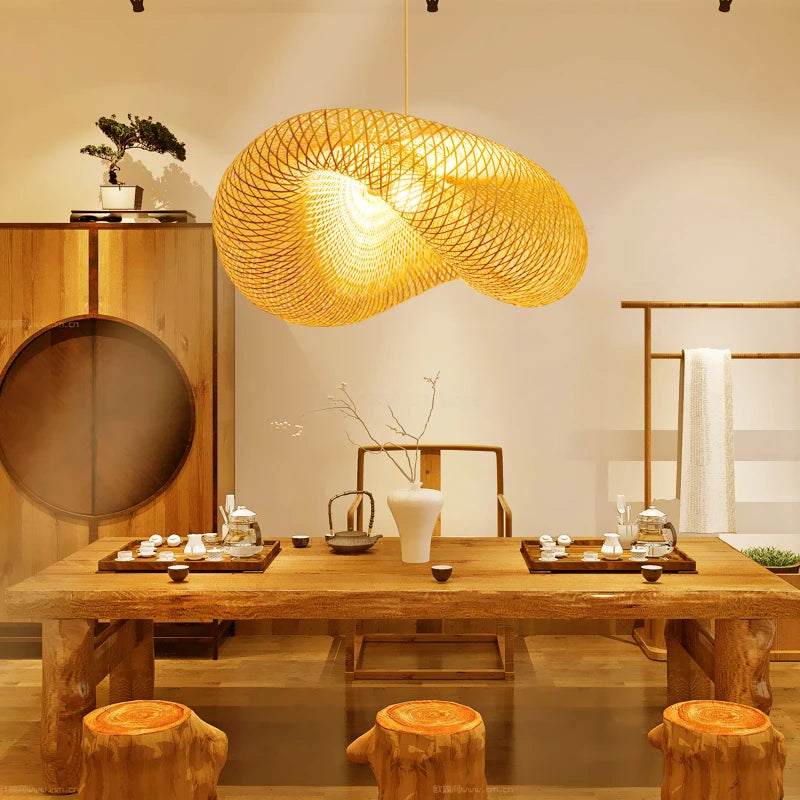 luminaire suspendu en bambou chinois pour restaurant hôtel - vue 3 sur 29