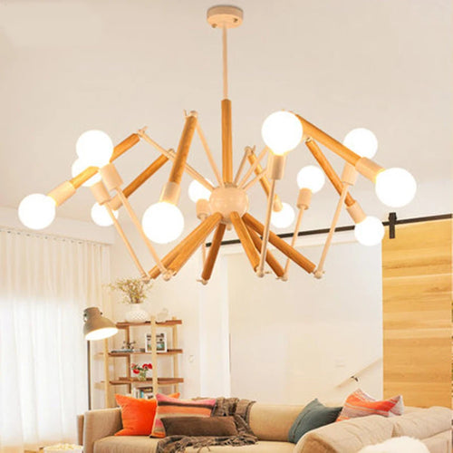 lustre en bois massif style moderne lampe araignée créative post-moderne - vue 6 sur 8