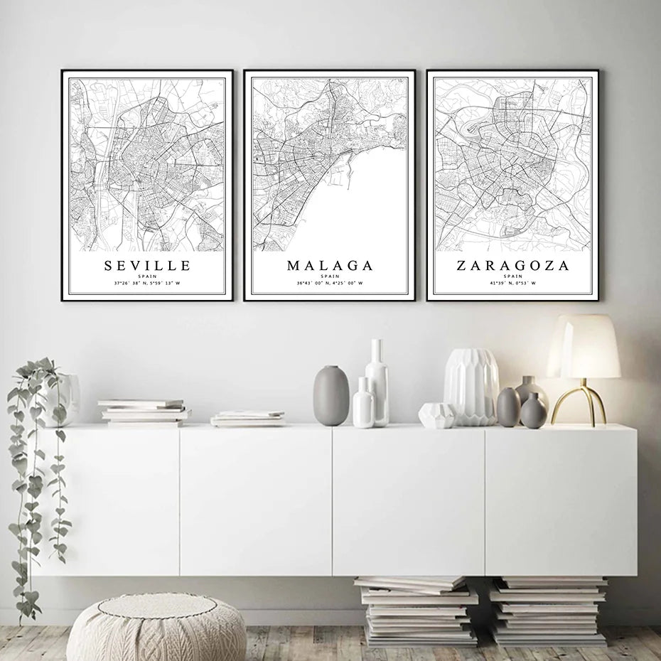 carte artistique des villes espagnoles pour décoration intérieure - vue 2 sur 12