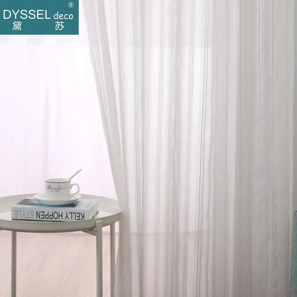 Rideau lin style europeen rayures leger pour salon - vue 5 sur 7
