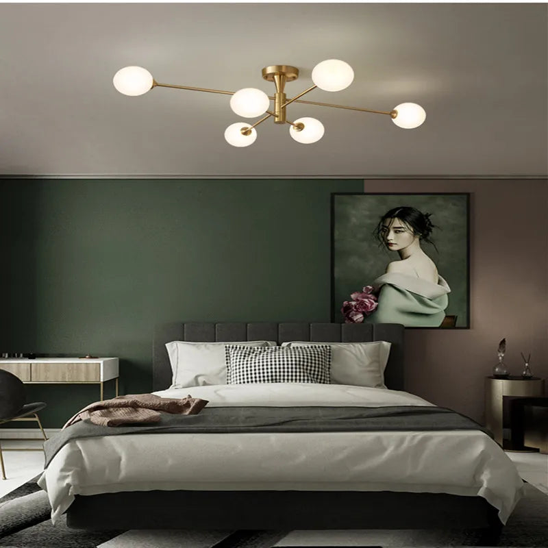 lustre en or avec boule de verre pour éclairage intérieur - vue 7 sur 12