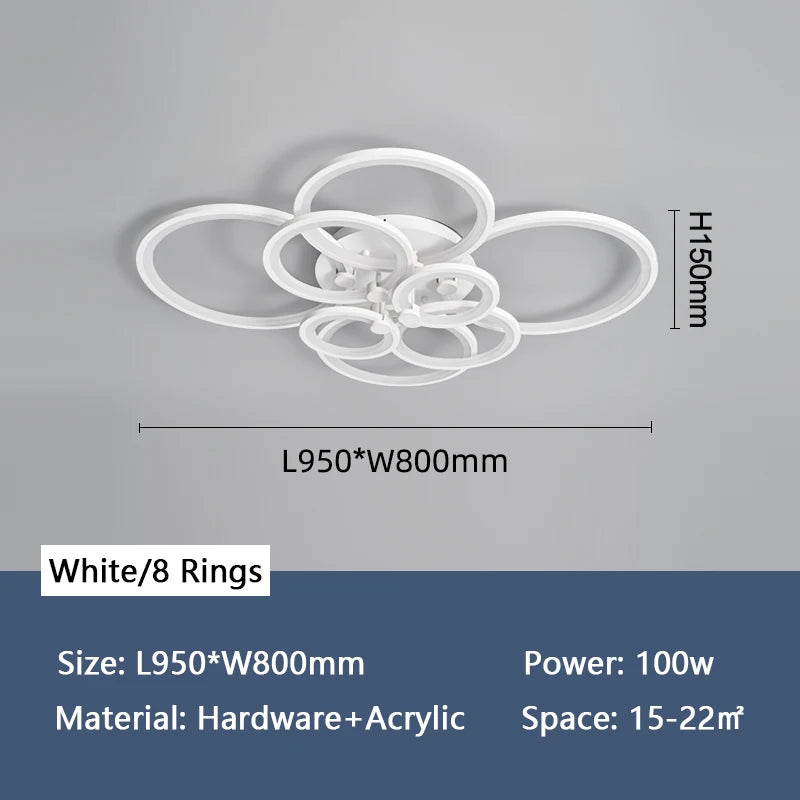 lustre moderne à anneaux circulaires avec éclairage led - vue 13 sur 14