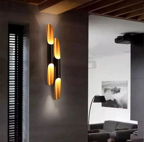 Nouvelle réplique ravissante applique murale Coltrane LED aile de tuyau en aluminium 2 lumières noir doré E27 applique murale - vue 3 sur 20