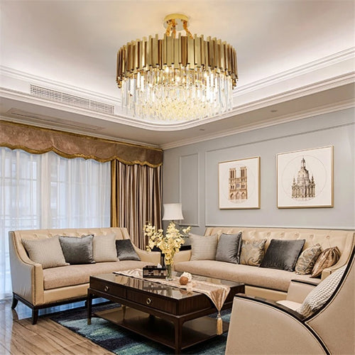 lustre moderne en cristal avec grande suspension à led - vue 5 sur 15