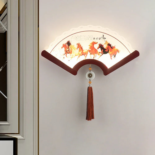 applique murale en bois éventail style rétro japonais à LED - vue 2 sur 18