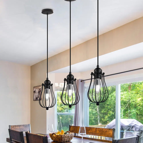 suspension industrielle vintage en fil métallique cage loft nordique led - vue 3 sur 8