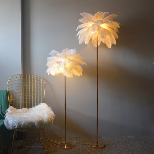 lampadaire nordique en plumes d'autruche avec éclairage led - vue 2 sur 12