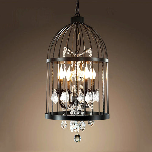 lustre cage oiseau en cristal vintage pour bar restaurant - vue 2 sur 7