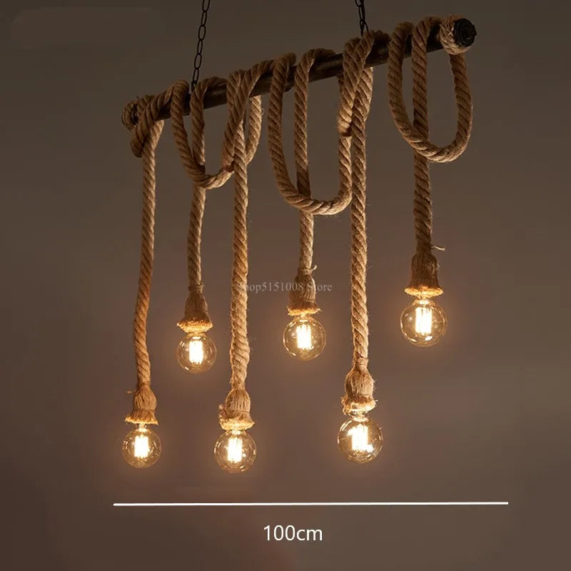 lumière suspendue style industriel rétro avec corde de chanvre - vue 7 sur 9