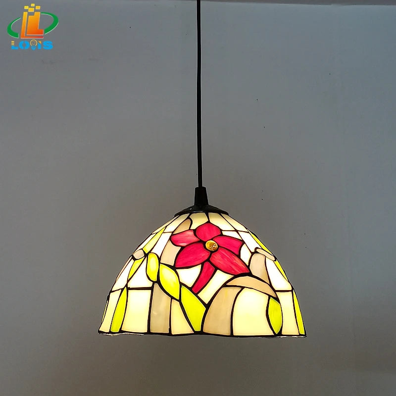 lustre en vitrail style tiffany pour éclairage décoratif antique - vue 10 sur 19