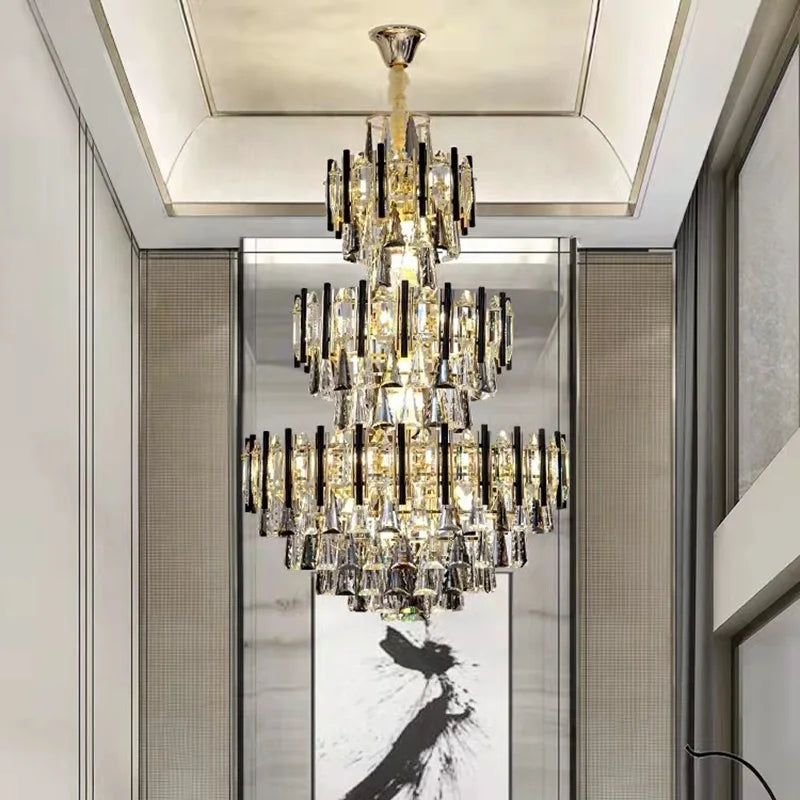 lustre en cristal de luxe pour escalier et hall d'hôtel - vue 4 sur 11