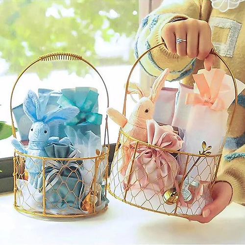 panier de fleurs art métal doré fait main décoration avec poignées - vue 2 sur 8
