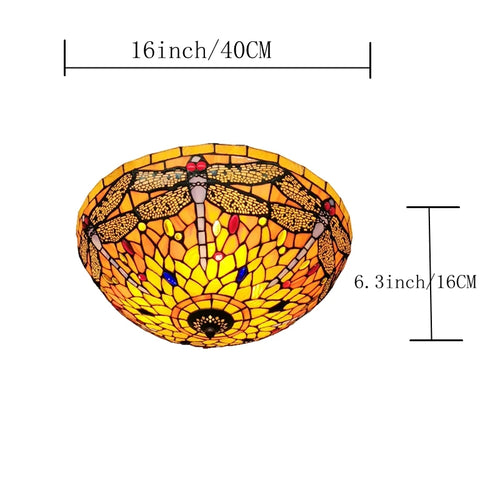 16Inch Dragonfly Ceiling Light Tiffany Style Glass Lamp European Retro Decorative Lighting Bedroom Balcony Bar LED Lighting E27 - vue 6 sur 6
