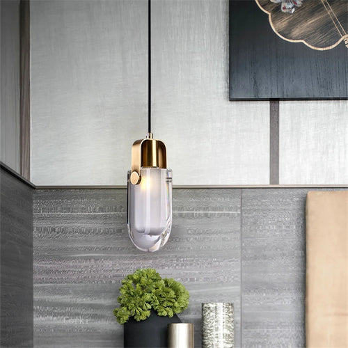 suspension moderne en cristal avec éclairage led décoratif - vue 2 sur 7