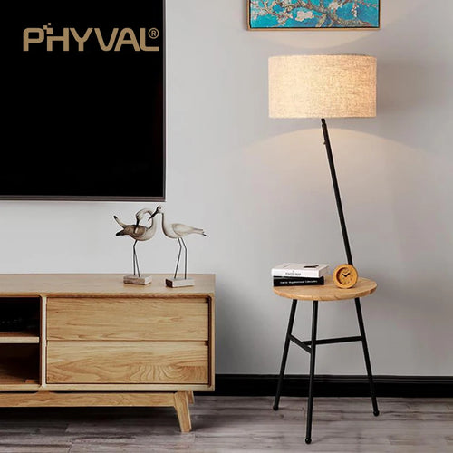 Lampadaire Nordique bois sur pied tissu interrupteur - vue 5 sur 17