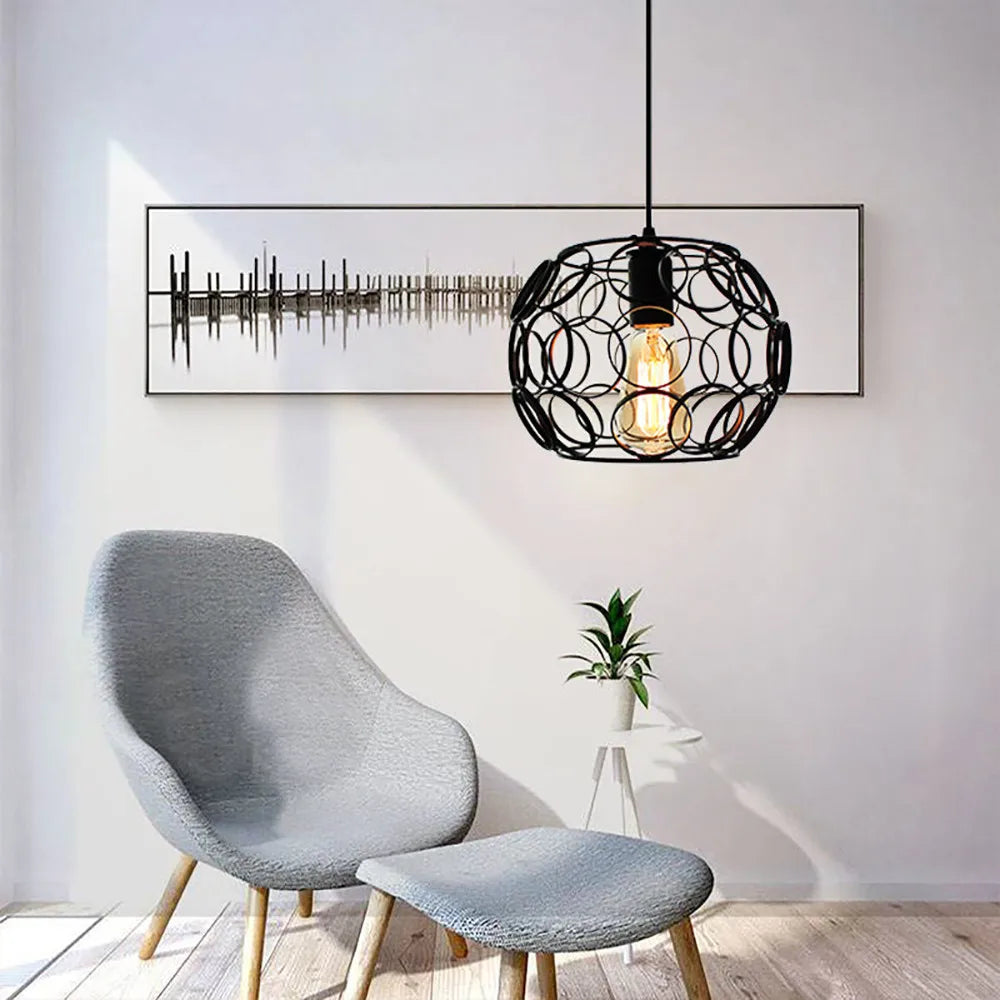 luminaire suspendu industriel rétro avec cage métallique led moderne - vue 4 sur 8