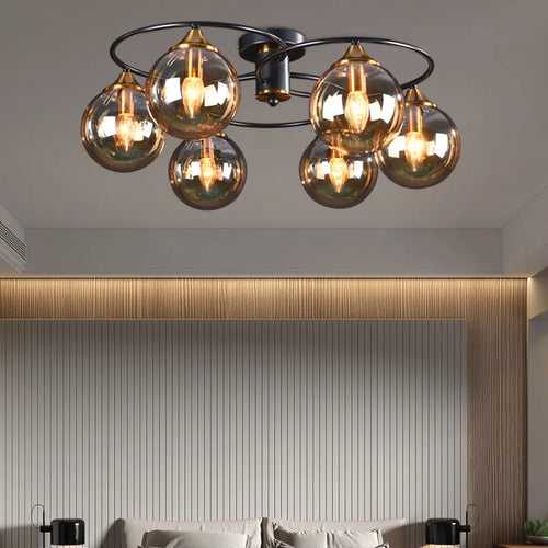 lustre industriel en verre ambré design nordique métal pour foyer et restaurant - vue 4 sur 14