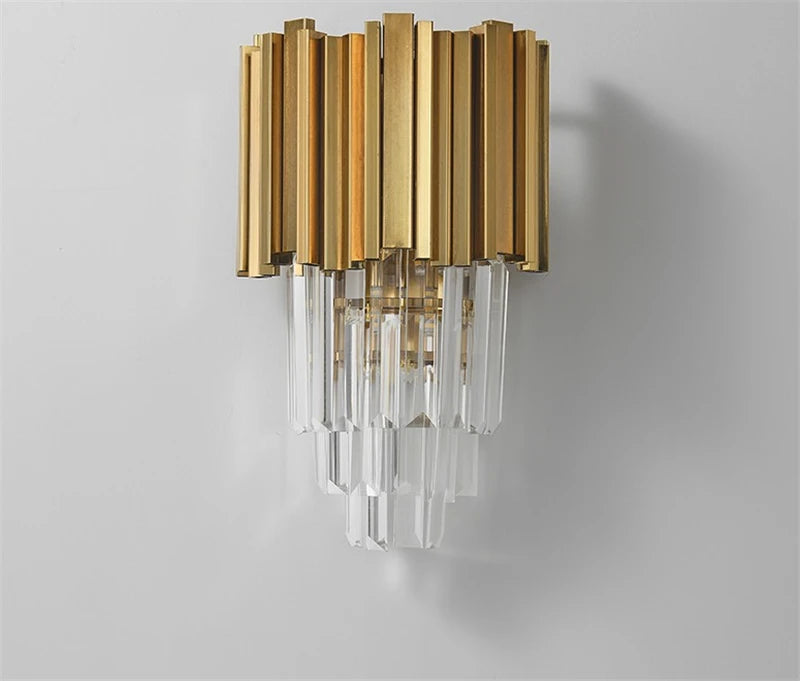 Crystal Wall Light, Gold Black Finish Wall Sconce, Modern K9 Crystal Drops Shade Wall Lamp Bedroom Living Room Lighting - vue 5 sur 7