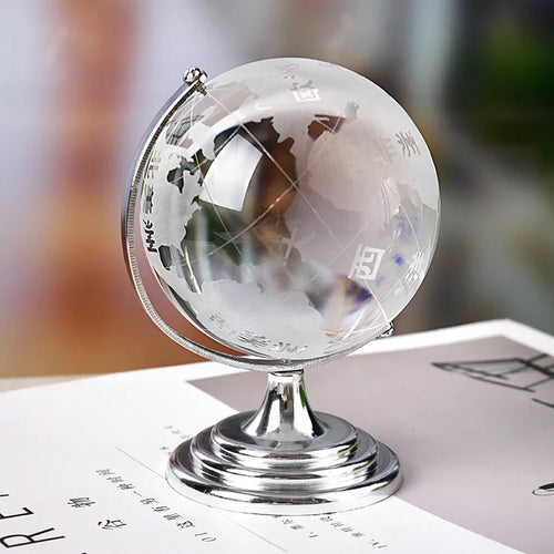 globe en cristal terrestre avec support rotatif décoration géographique - vue 5 sur 7