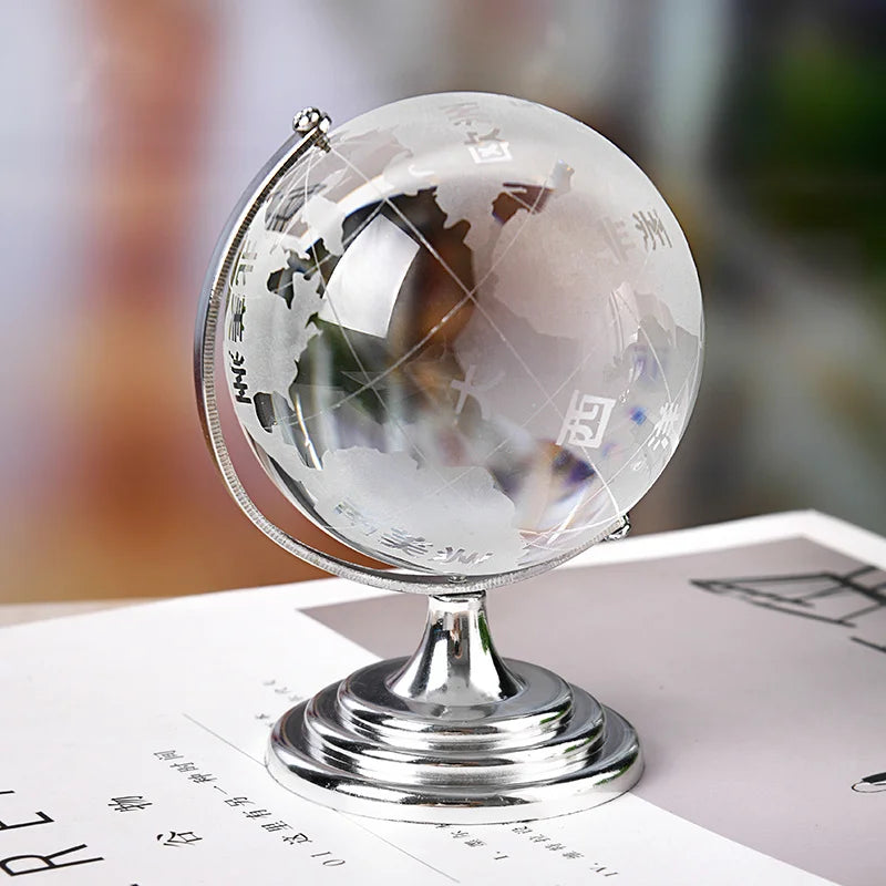 globe en cristal terrestre avec support rotatif décoration géographique - vue 4 sur 7