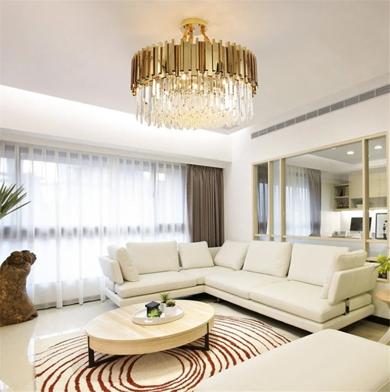 lustre moderne en cristal avec grande suspension à led - vue 3 sur 15