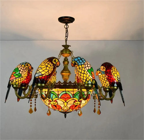 lustre tiffany vitrail lumineux oiseau perroquet design élégant intérieur - vue 11 sur 14