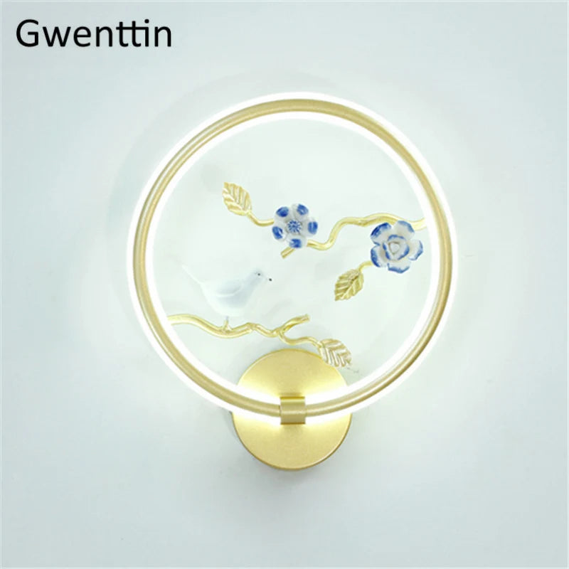 applique murale ronde à led fleur et oiseau décoratif pour intérieur - vue 17 sur 20