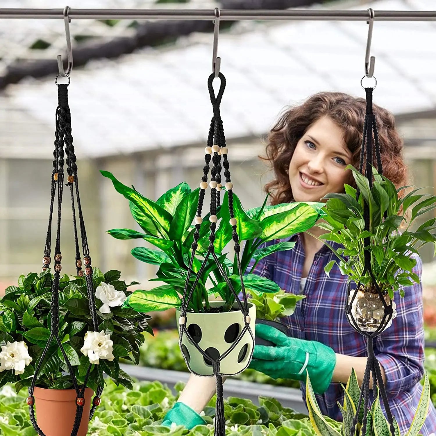 paniers suspendus en macramé pour plantes et décoration - vue 10 sur 30